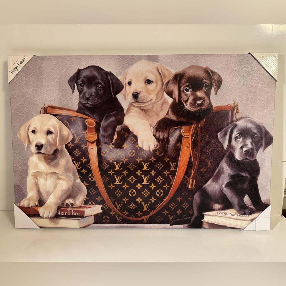 Home Decor - NWT - Canvas Wall Art - LV Bag with adorable Dogs labradors